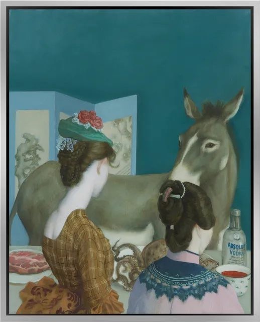 Eat Drink Men and Women No. 1 - Two Women and a Donkey, 2020, Oil on Canvas, 76 × 61 cm